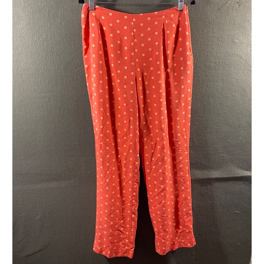 vtg Barry Bricken Silk Polka Dot pants 12 pink wide leg flare high rise retro